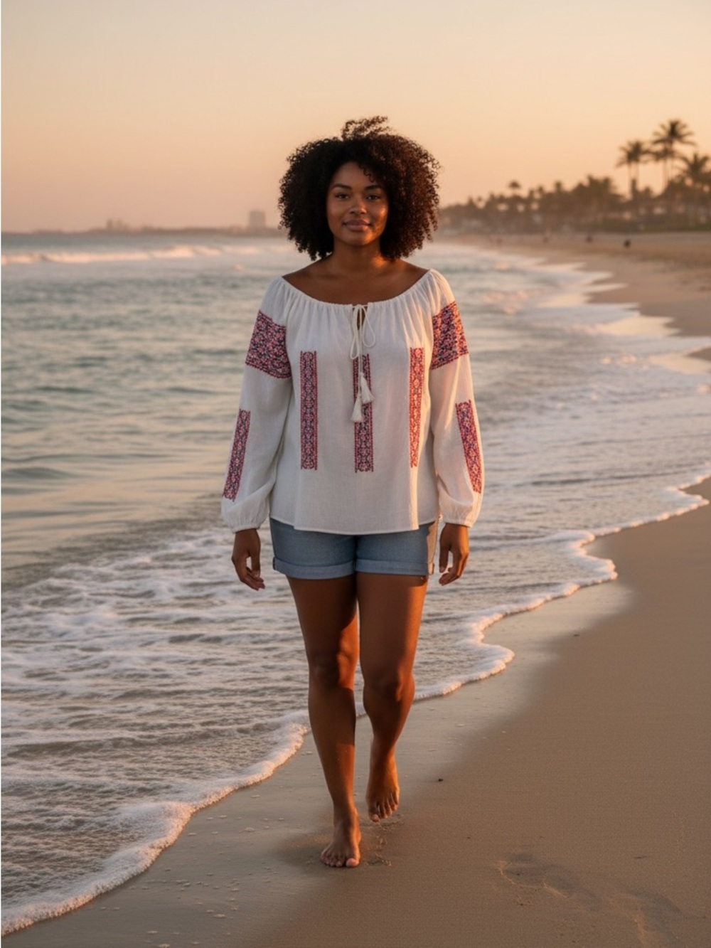 ELAN EMBROIDERED PEASANT BLOUSE SIZE M NWT